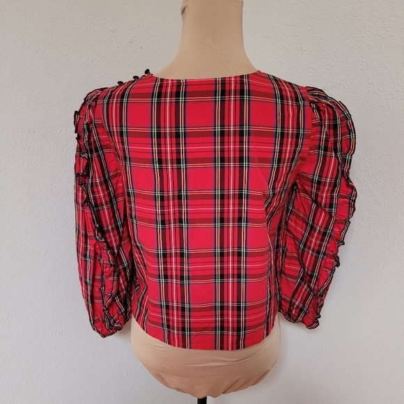 J. Crew Holiday Tartan Blouse With Ruffle Sleeves - Picture 7 of 7